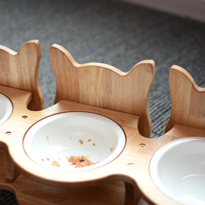 CozyPaws Elevated Cat Bowl Stand – Oak Wood with Ceramic or Steel Bowls - CozyPaws