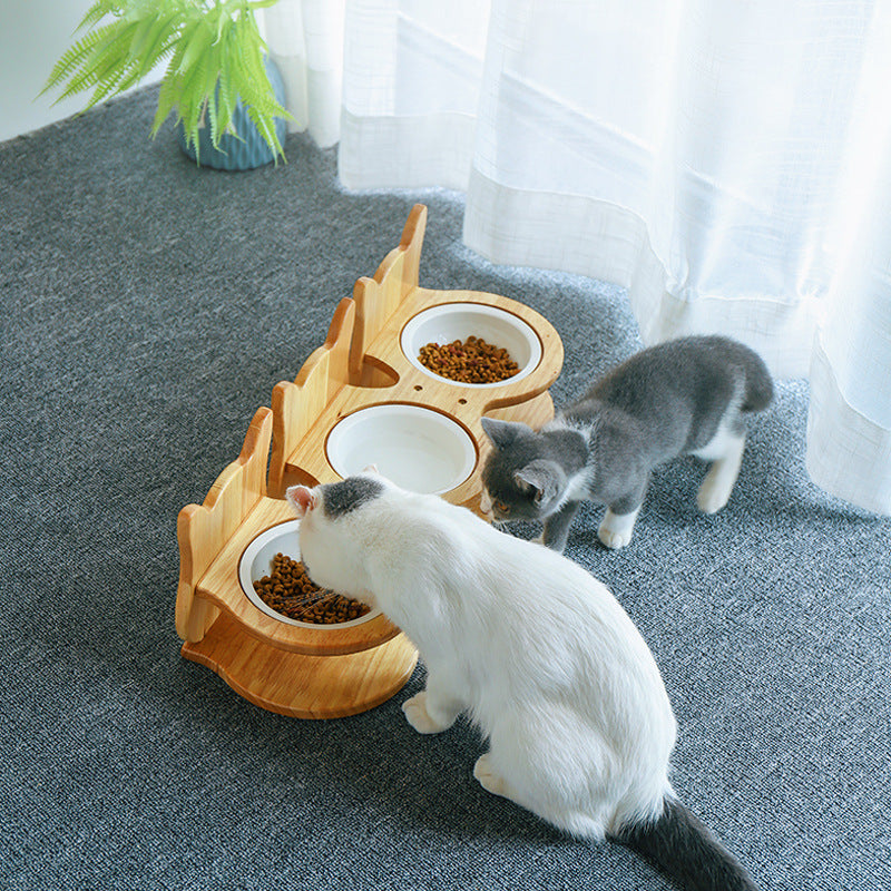 CozyPaws Elevated Cat Bowl Stand – Oak Wood with Ceramic or Steel Bowls - CozyPaws