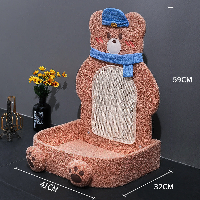 CozyPaws Vertical Sisal Cat Scratcher with Shelf – Bear & Bunny Design