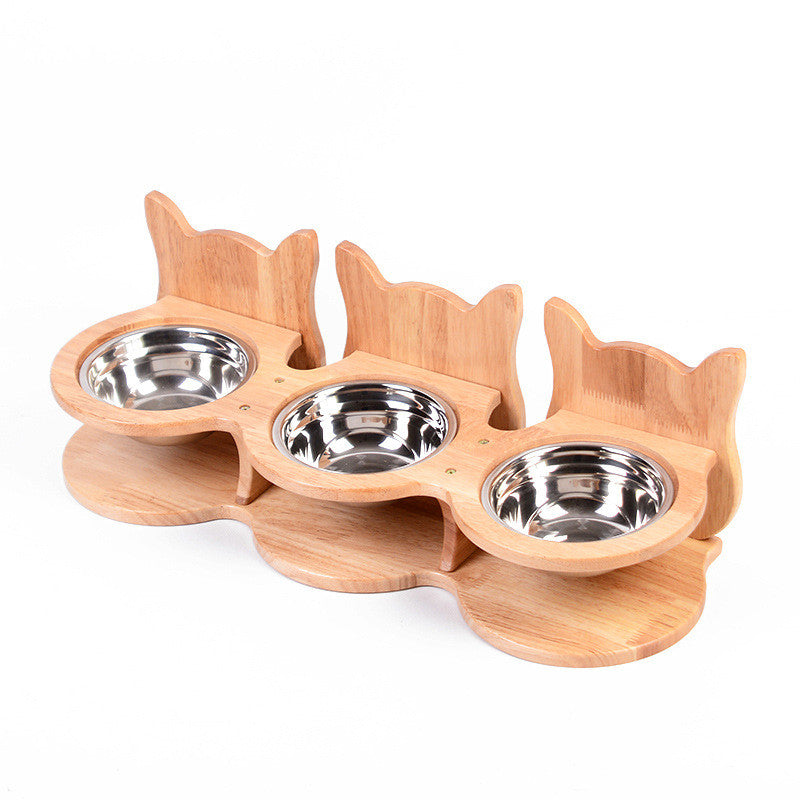 CozyPaws Elevated Cat Bowl Stand – Oak Wood with Ceramic or Steel Bowls