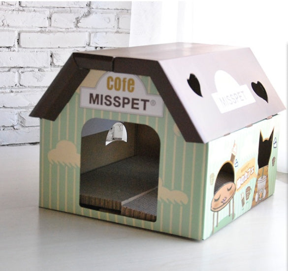 CozyPaws Corrugated Cat House & Scratcher – Cozy Hideaway with Built-In Scratch Pad