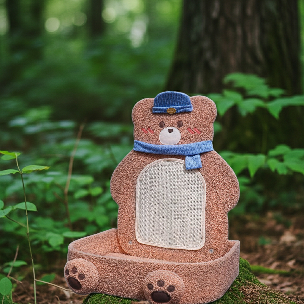 CozyPaws Vertical Sisal Cat Scratcher with Shelf – Bear & Bunny Design