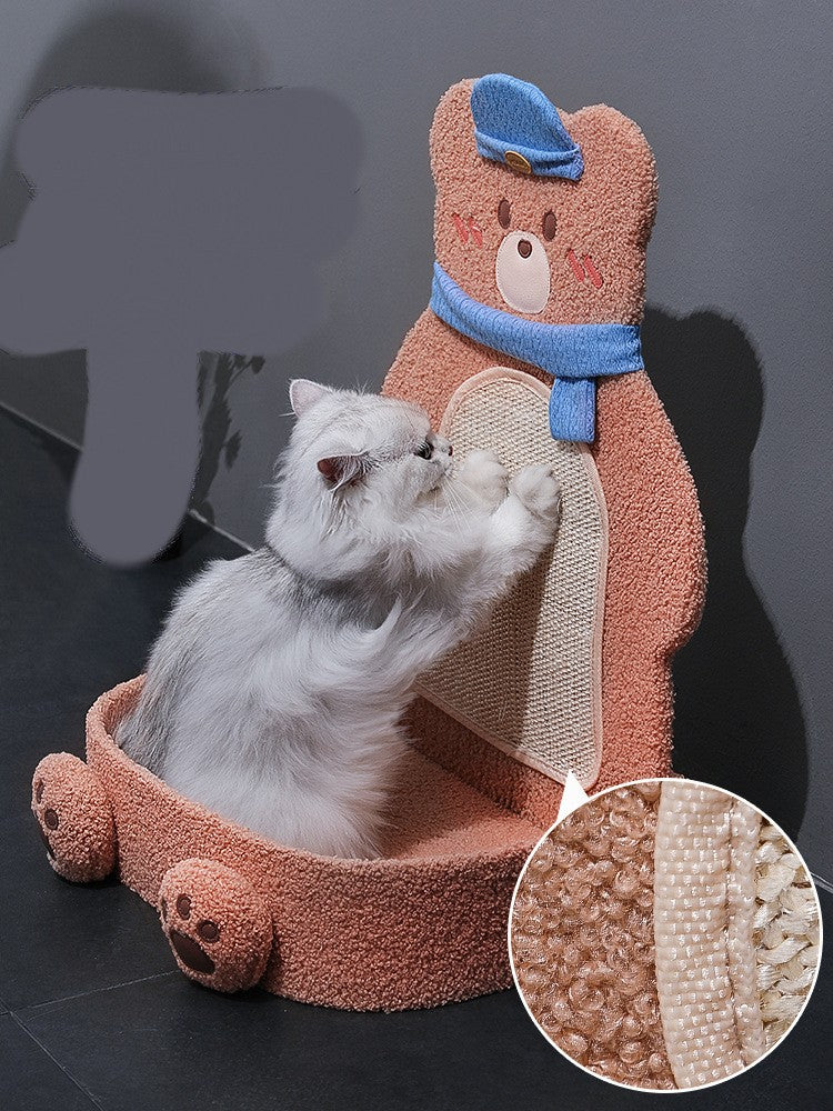 CozyPaws Vertical Sisal Cat Scratcher with Shelf – Bear & Bunny Design