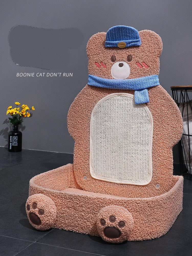 CozyPaws Vertical Sisal Cat Scratcher with Shelf – Bear & Bunny Design