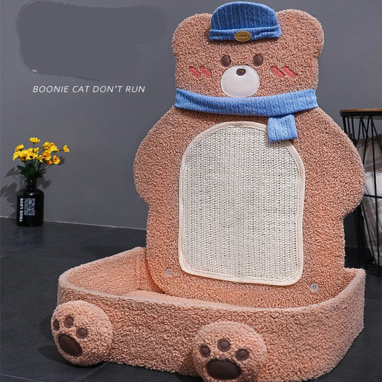 CozyPaws Vertical Sisal Cat Scratcher with Shelf – Bear & Bunny Design