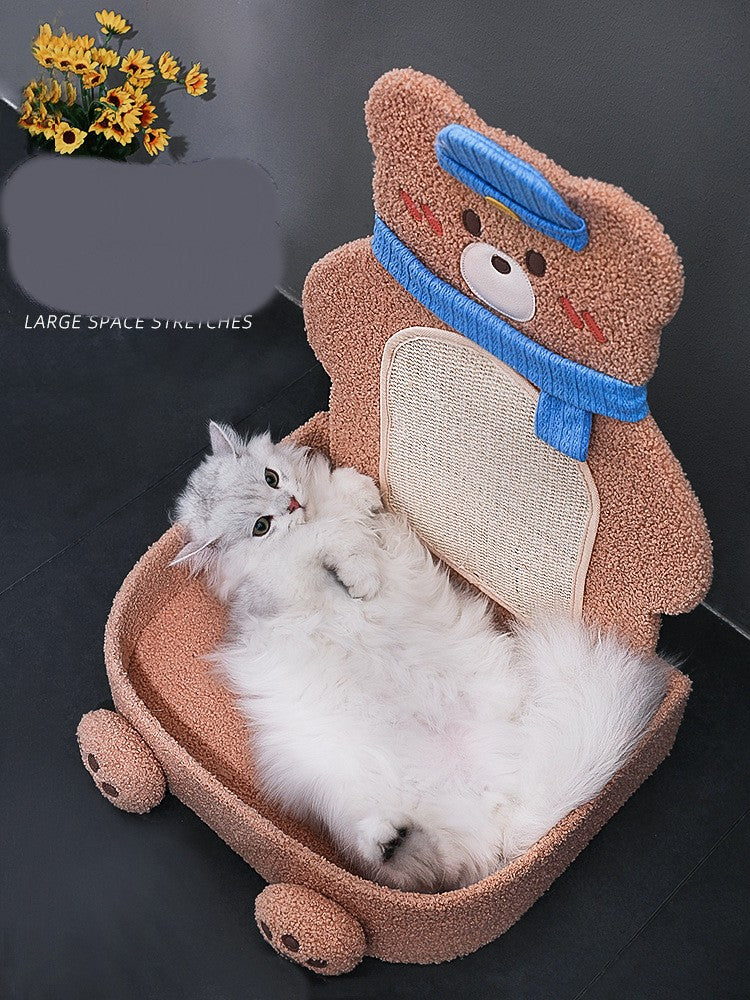 CozyPaws Vertical Sisal Cat Scratcher with Shelf – Bear & Bunny Design